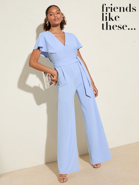 Friends Like These Pale Blue Short Frill Sleeve Scuba Wrap Jumpsuit (W26829) | R$ 515