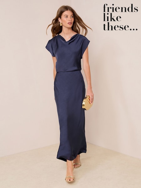 Bleumarin albastru - Friends Like These Hardware Detail Satin Midi Dress (W26830) | 439 LEI