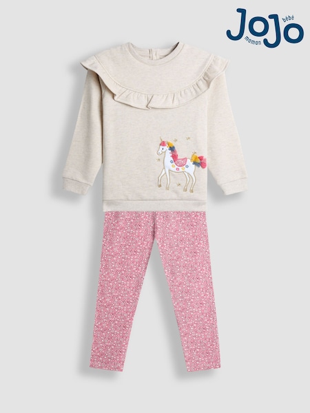 JoJo Maman Bébé Grey Appliqué Frill Sweatshirt & Legging Set (W26849) | AED175 - AED210
