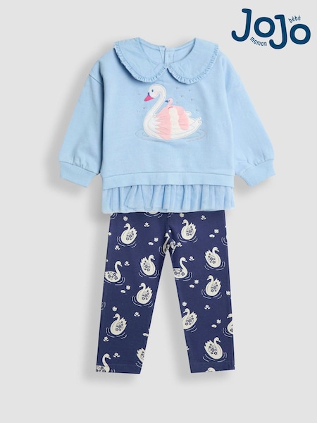 JoJo Maman Bébé Blue Swan Appliqué Tulle Sweatshirt & Leggings Set (W26850) | € 48 - € 57
