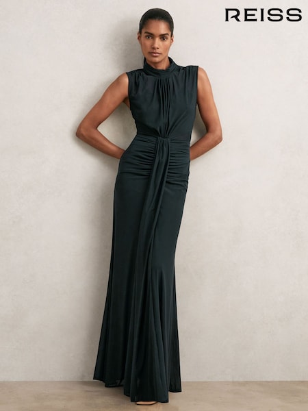 Reiss Teal Daniella Sleeveless Ruched Maxi Dress (W26851) | AED1,426