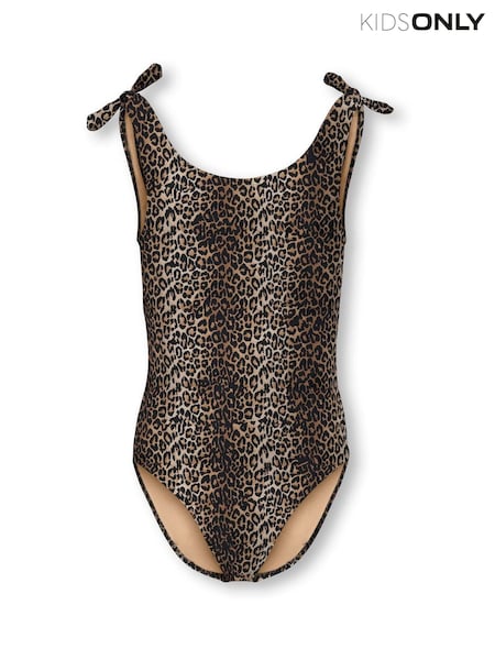 ONLY KIDS Tie Shoulder Leopard Print White Swimsuit (W26947) | ₪126