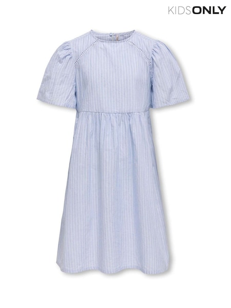 ONLY KIDS Blue Stripe Woven Volume Sleeve 100% Cotton Dress (W26948) | ₪126