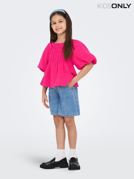 ONLY KIDS Pink Gingham Short Sleeve Puff Sleeve Blouse (W26951) | kr400