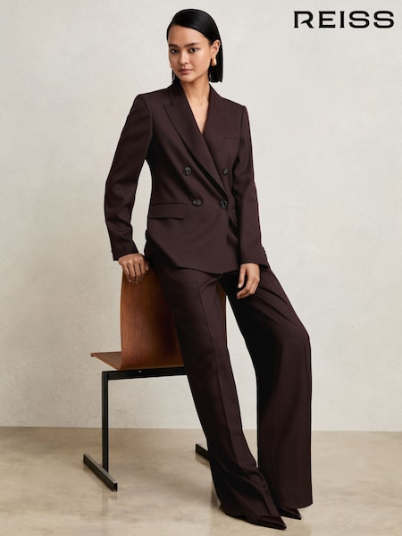 Reiss Aubergine Solene Petite Wool-Blend Wide-Leg Suit Trousers (W26956) | €242