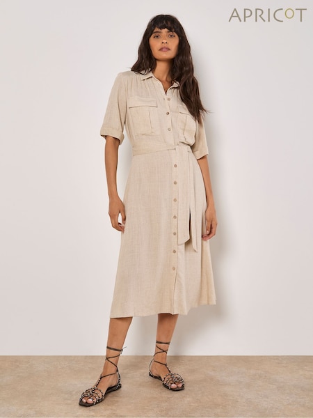 Apricot Natural Midi Utility Dress with a Touch of Linen (W26969) | €59