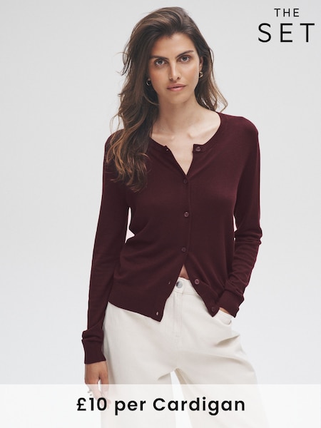 The Set Chocolate Brown/Burgundy/Dark Pink/Taupe Brown 4 Pack 3 Pack Fine Knit Button Through Cardigans (W27079) | €57