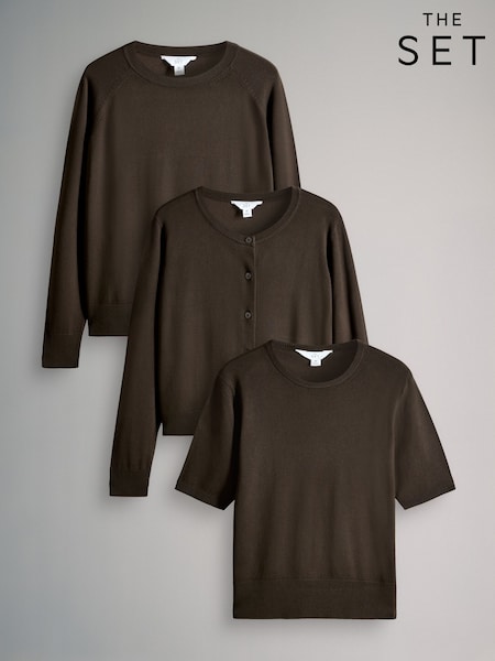 The Set Chocolate Brown 3 Pack Bundle Knit Jumpers (W27085) | AED183