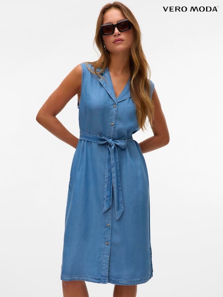 VERO MODA Blue Sleeveless Tencel Tie Belt Dress (W27115) | €69