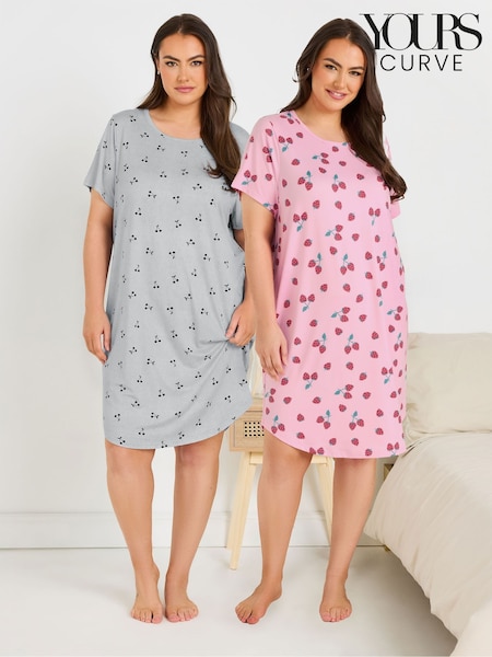 Roz - Pachet 2 de cămăși de noapte Yours Curve cu spate lung (W27116) | 216 LEI