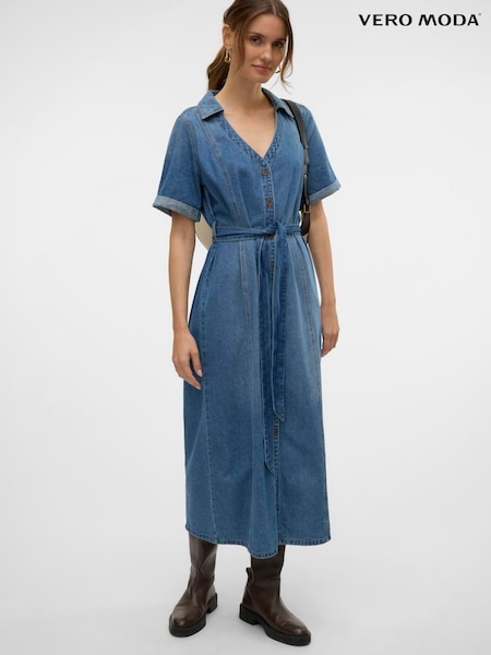 VERO MODA Blue Belted Denim Shirt Dress (W27123) | €66