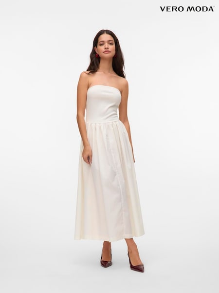 VERO MODA White Lightweight Summer Bandeau Ankle Dress (W27125) | €56