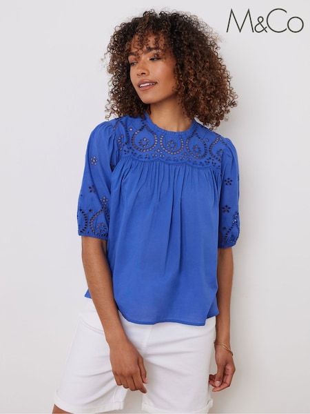 M&Co 100% Cotton Broderie Short Sleeve T-Shirt (W27133) | €47