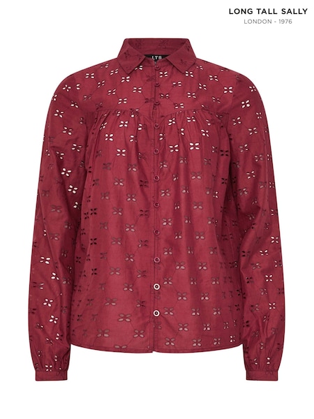 אדום - Long Tall Sally 100% Cotton Broidery Yoke Shirt (W27139) | ‏196‏₪