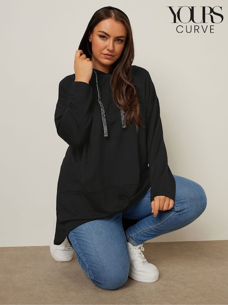Yours Curve Black Dipped Back Swing Hoodie (W27141) | €36