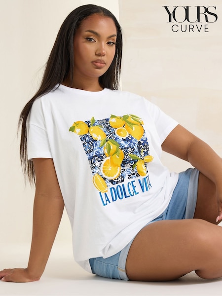 Yours Curve Dolce Vita Placement 100% Cotton T-Shirt (W27149) | 28 €