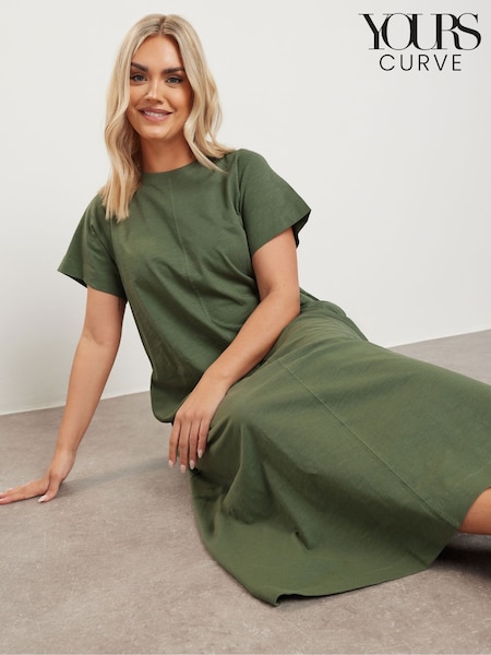 Yours Curve Green A Line Flare 100% Cotton Dress (W27151) | €36