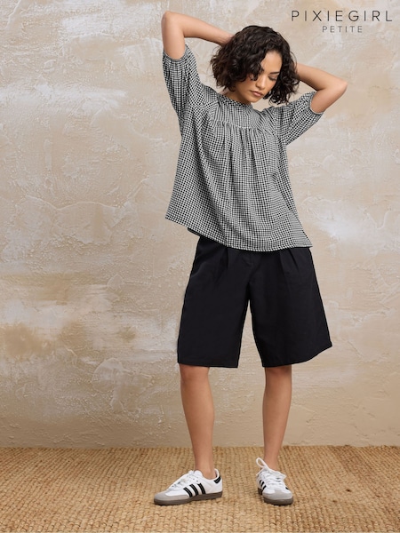Черный - PixieGirl Petite Gingham Tie Back Blouses (W27216) | €36
