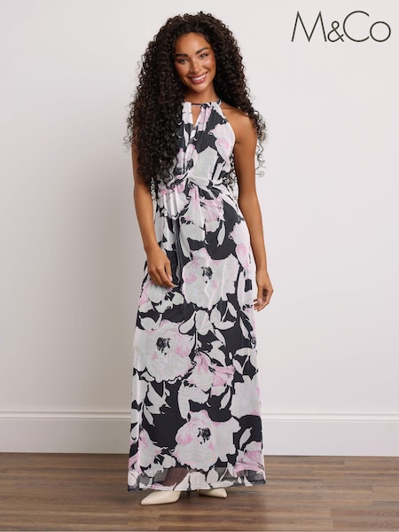 M&Co Black Petite Floral Mesh Halter Maxi Dress (W27224) | 3,004 UAH