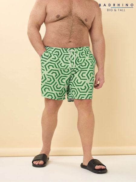 BadRhino Big & Tall Green Geometric Print Swim Shorts (W27252) | SGD 50