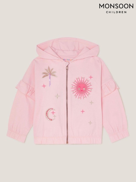 Monsoon Pink Sun Embroidered Zip-Up 100% Cotton Hoodie (W27268) | ₪151 - ₪171