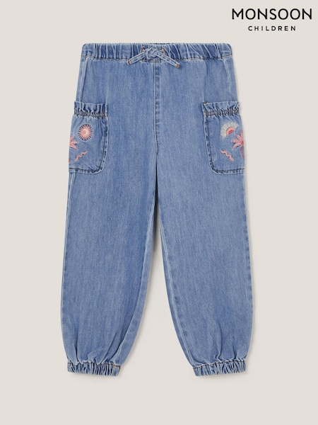 Monsoon Blue Embroidered Denim Cargo 100% Cotton Joggers (W27281) | R$ 255 - R$ 295