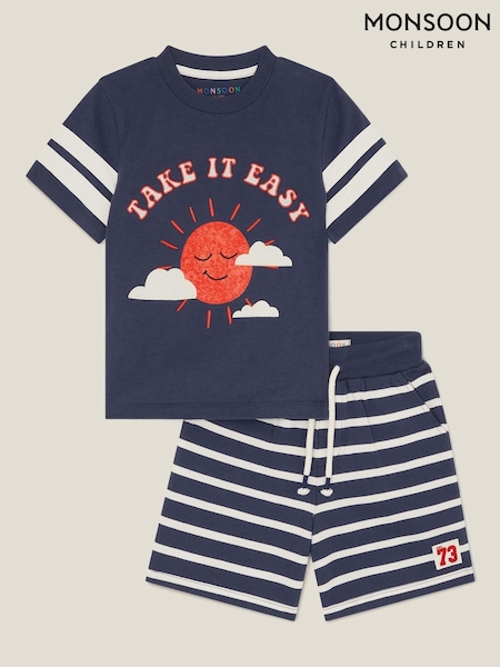 Monsoon Blue Take It Easy T-Shirt and Stripe Shorts Set (W27287) | R$ 275 - R$ 315
