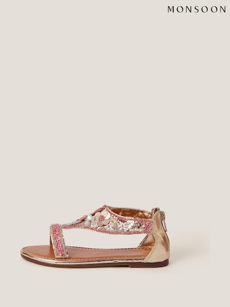 Monsoon Natural Flower Embellished Metallic Sandals (W27296) | €35 - €39