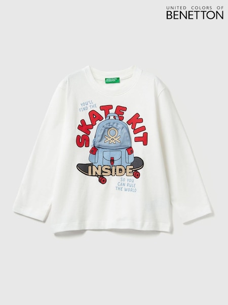 Benetton Boys Appliqué Zip Detail White T-Shirt (2-6 yrs) (W27297) | €20