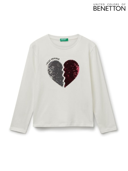 Benetton Girls Sequin Print White T-Shirt (6-14 yrs) (W27309) | AED93