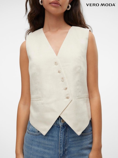 VERO MODA Cream Asymetric Button Waistcoat (W27339) | €54