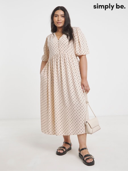Simply Be Cream Button Through Midi Dress (W27413) | €59