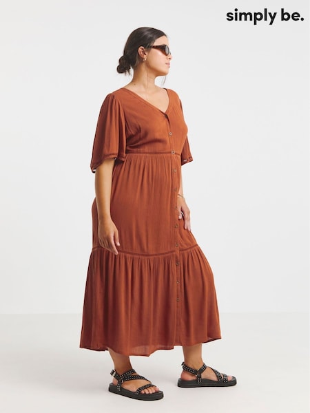 Simply Be Orange Crinkle Tiered Maxi Dress With Ladder Trim (W27419) | €53