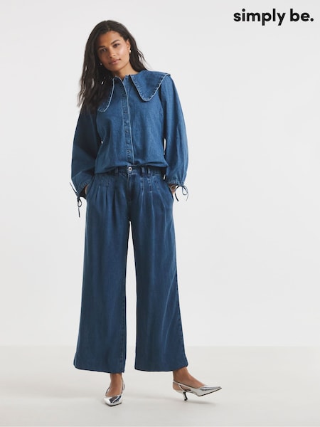 Simply Be Blue Pleat Wide Leg Jeans (W27425) | €71