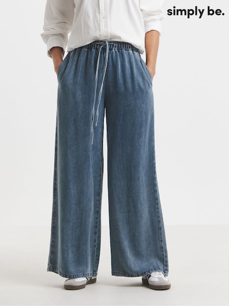 Navy Blue - Simply Be Tie Front Palazzo Jeans (W27426) | 335 LEI