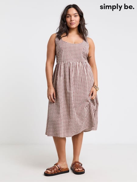 Коричневый - Simply Be Gingham Midi Apron 100% Cotton Dress (W27438) | €56