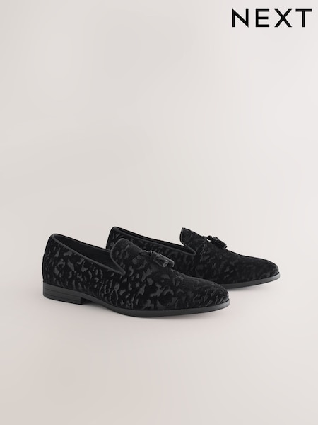 Black Velvet Pattern Loafers (W27449) | €50