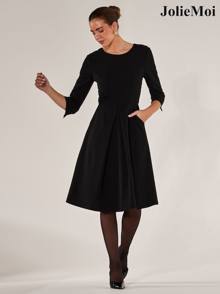 Jolie Moi Black Round Neck 3/4 Sleeve Midi Dress (W27460) | ₪377
