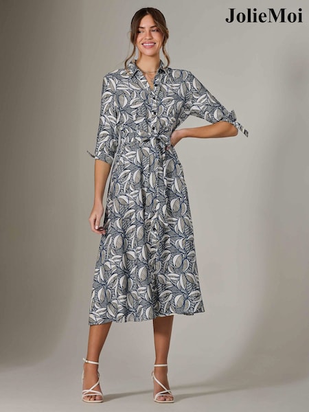 Jolie Moi Blue Tie Sleeve Shirt Maxi Dress (W27461) | €92
