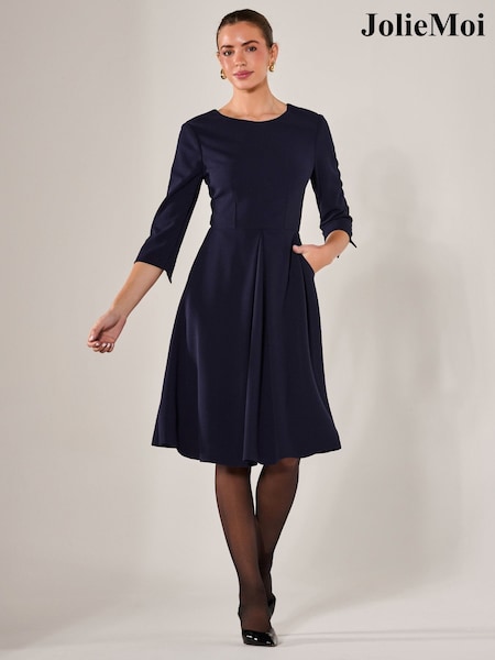 Jolie Moi Blue Round Neck 3/4 Sleeve Midi Dress (W27462) | ₪377