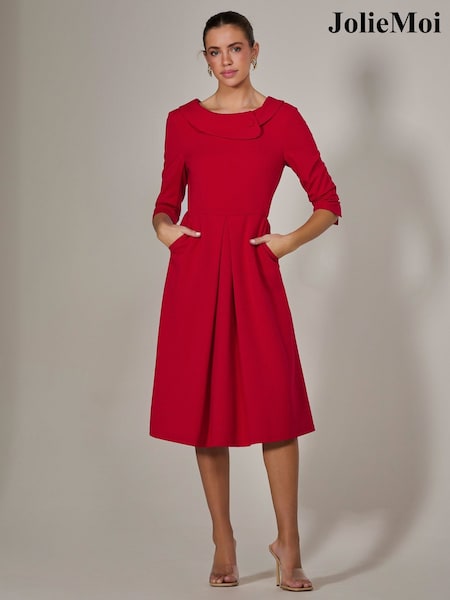 Jolie Moi Red Roll Collar Long Sleeve Midi Dress (W27463) | 386 QAR