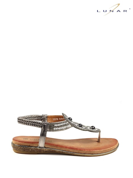 Lunar Metallic Silvia Pewter Toe Post Gem Sandals (W27477) | €42