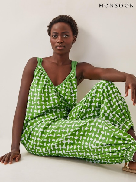 Monsoon Geena Geometric Woodblock Jumpsuit (W27484) | 514 LEI