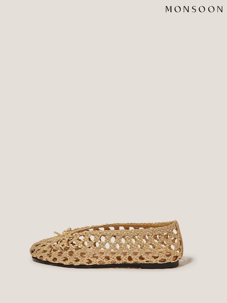 Monsoon Gold Betsy Woven Ballet Flats (W27498) | ₪246