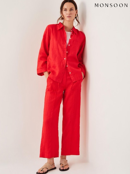 Monsoon Orange Jolie Regular Wide Leg 100% Linen Trousers (W27515) | ₪347