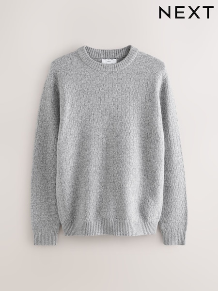 Grey Regular Fit Textured Crew Neck Knitted Jumper (W27625) | €38