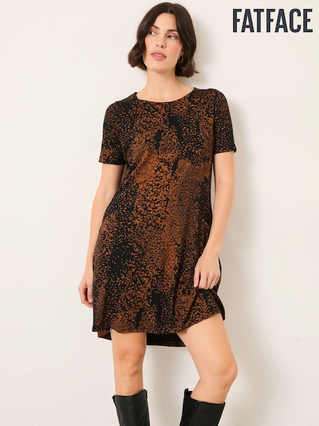 FatFace Simone Black Layered Animal Jersey Dress (W27650) | €66