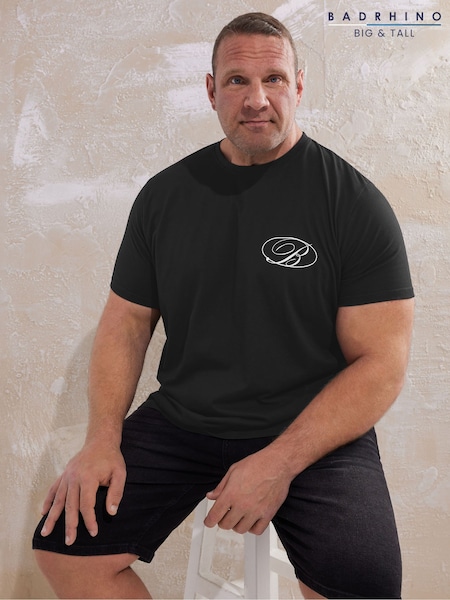 BadRhino Big & Tall Black Script Print 100% Cotton T-Shirt (W27695) | R$ 195