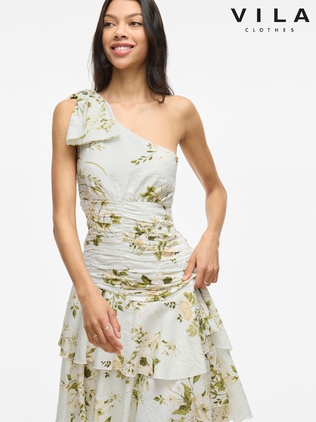 VILA One Shoulder Floral Ruffle Maxi Dress (W27750) | €122