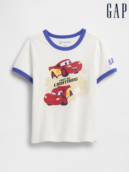 Gap White/Blue Cars Disney Relaxed Graphic Short Sleeve T-Shirt (6mths-5yrs) (W27848) | €20